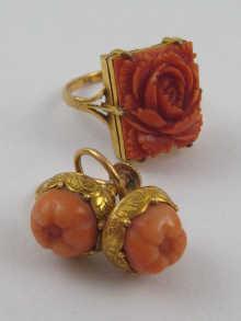 Appraisal: A carat gold and carved coral ring together with a