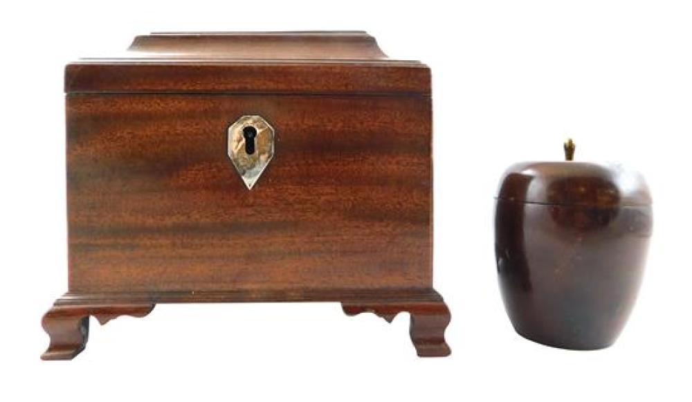 Appraisal: Two wooden tea caddies including one apple form with lift