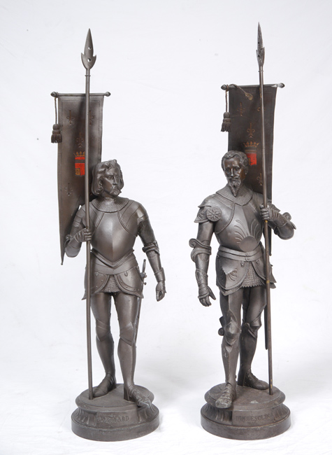 Appraisal: PAIR SPELTER FRENCH CHEVALIER SOLDIER FIGURES Figures of famous French