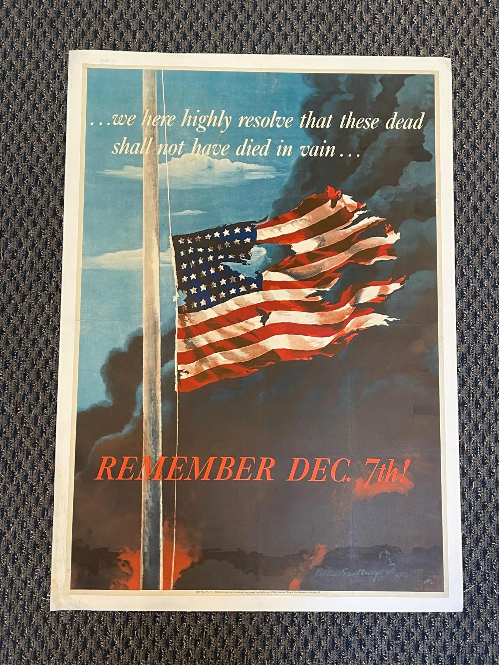 Appraisal: ALLEN SAALBURG AMERICAN REMEMBER DEC TH UNFRAMED LINEN-BACK POSTER OVERALL