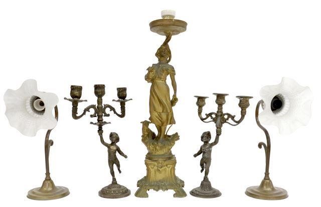 Appraisal: lot of Decorative metal lighting including similarly styled three-light candelabra