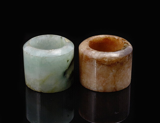 Appraisal: Two Chinese jade archer's rings th th Centurythe first of