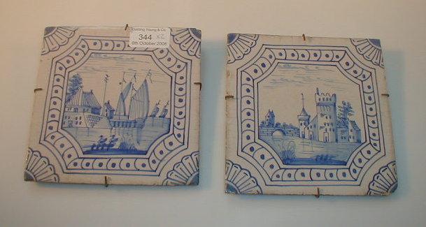 Appraisal: A pair of Delft tiles one depicting a castle the