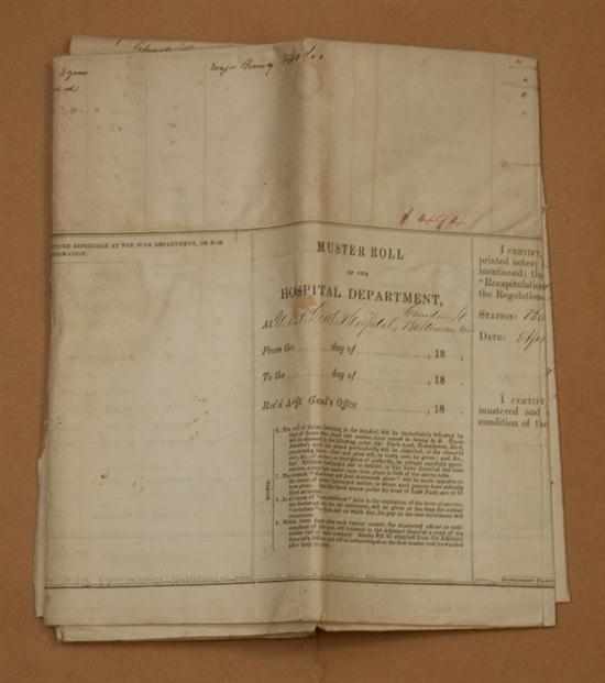 Appraisal: Civil War Ephemera Part-printed muster roll of U S General