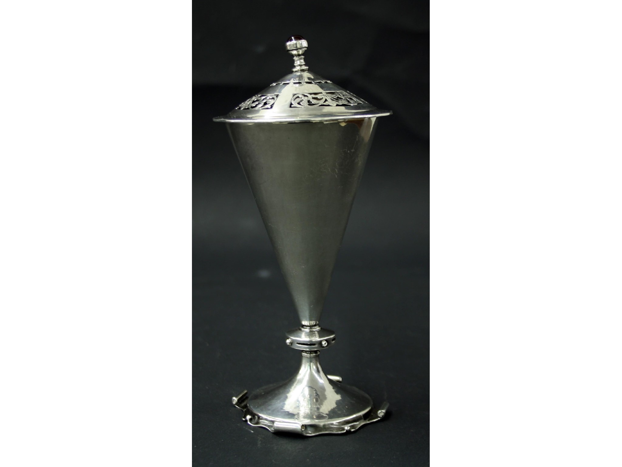 Appraisal: Arts Crafts silver sifter the pierced lid mounted by an