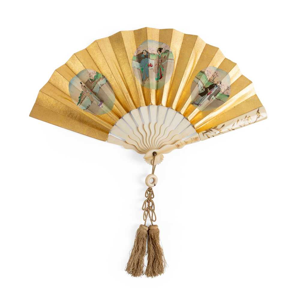 Appraisal: Y JAPANESE PAPER AND IVORY TELESCOPIC FAN MEIJI PERIOD double-paper