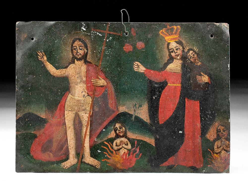 Appraisal: th C Mexican Tin Retablo - Christ Mary Solas Latin