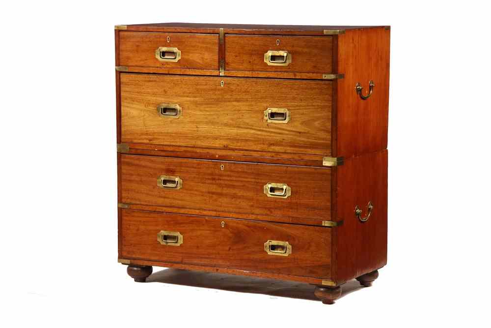 Appraisal: ENGLISH CAMPAIGN CHEST - English Two-Part Brass Bound Mahogany Campaign