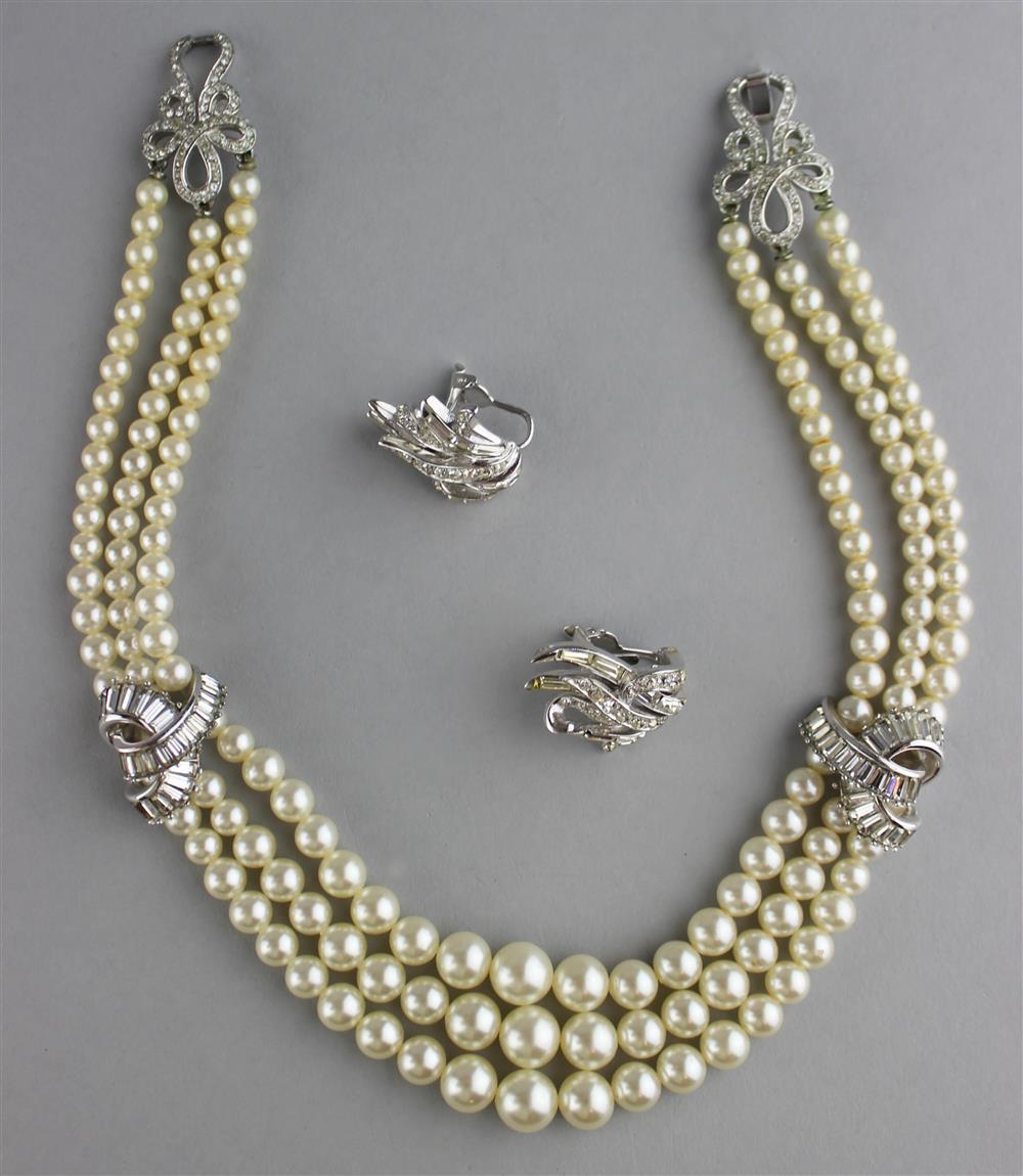 Appraisal: BOUCHER SEMI-PARURE PEARL AND RHINESTONE NECKLACE all pieces signed necklace