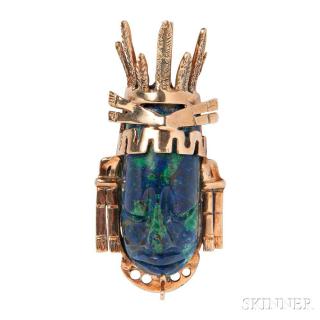 Appraisal: kt Gold and Azurmalachite Pendant designed as a tribal mask