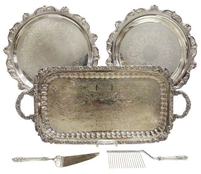 Appraisal: lot of Silverplate and sterling-handled tableware including American silverplate trays