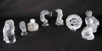 Appraisal: Seven Lalique figural glass paperweights mid th century H of