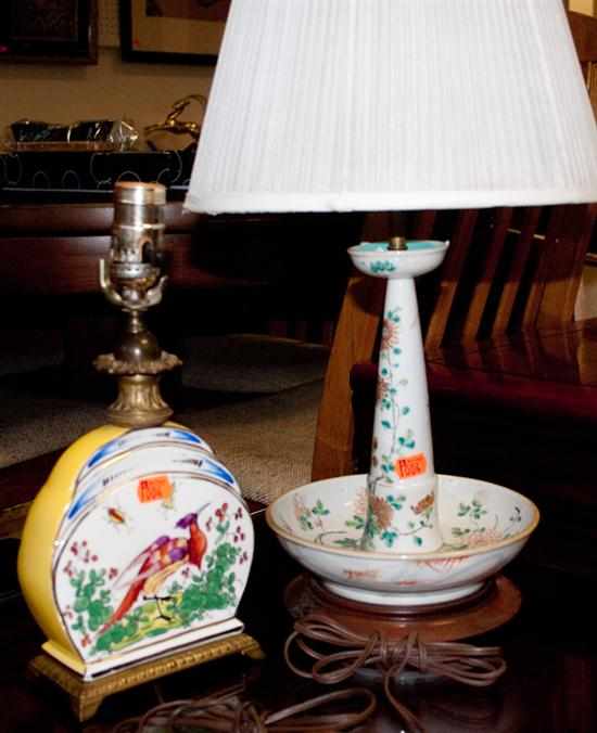 Appraisal: Chinese porcelain candlestick mounted as lamp and a paint decorated