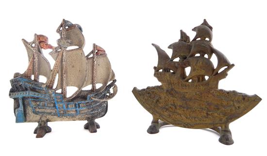 Appraisal: Two nautical themed cast-metal doorstops depicting Spanish galleons first with