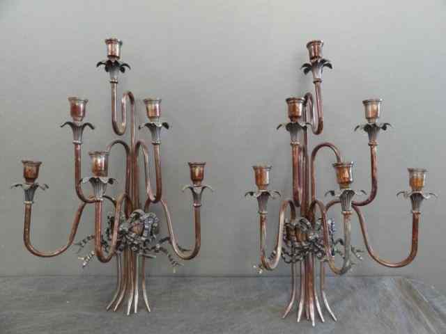 Appraisal: Pair of Vintage Midcentury Light SilverplateSconces with Ribbon and Bow