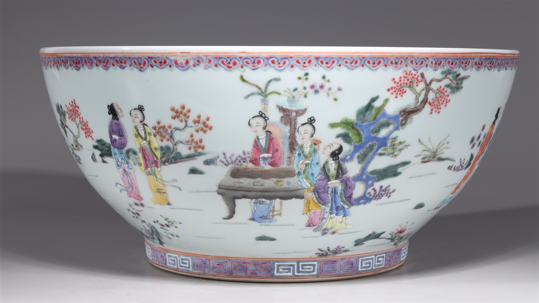 Appraisal: Large Chinese famille rose enameled porcelain bowl with allover figures