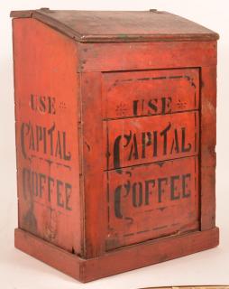 Appraisal: Antique Country Store Painted Wood Coffee Bin Use Capital Coffee