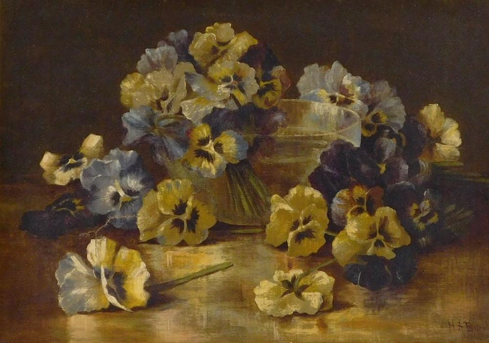 Appraisal: Pansy still life signed H A Brierly oil on canvas