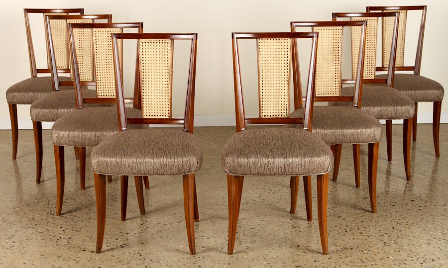 Appraisal: EIGHT CANE BACK UPHOLSTERED DINING CHAIRS C Eight cane back