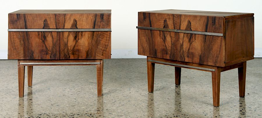 Appraisal: PAIR MID CENTURY MODERN BURL WOOD SIDE TABLES A pair