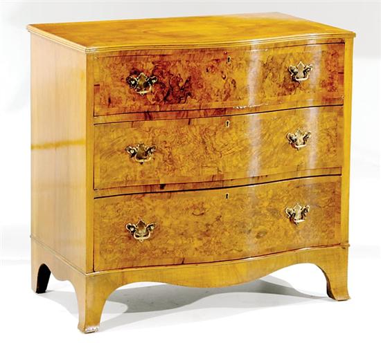 Appraisal: George II style walnut and burl serpentine chest of drawers