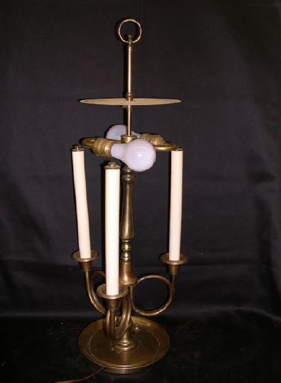 Appraisal: Tall French Brass Three-Light Hunting Horn Bouillotte Lamp in the