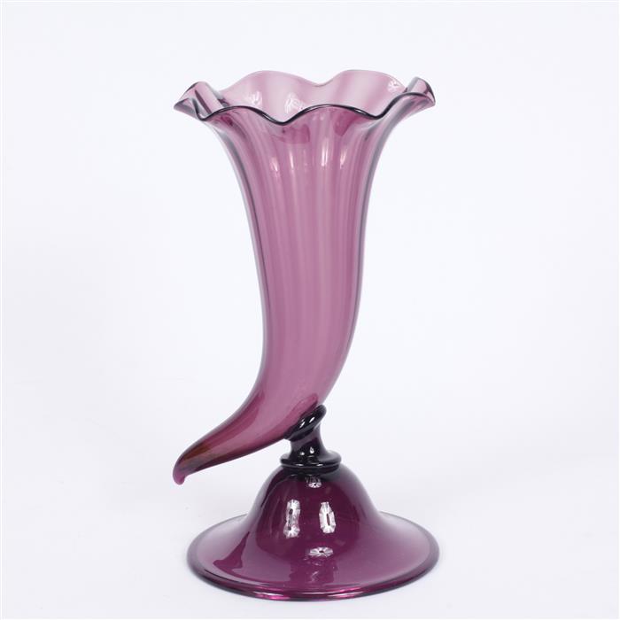 Appraisal: Steuben amethyst art glass cornucopia vase H x W