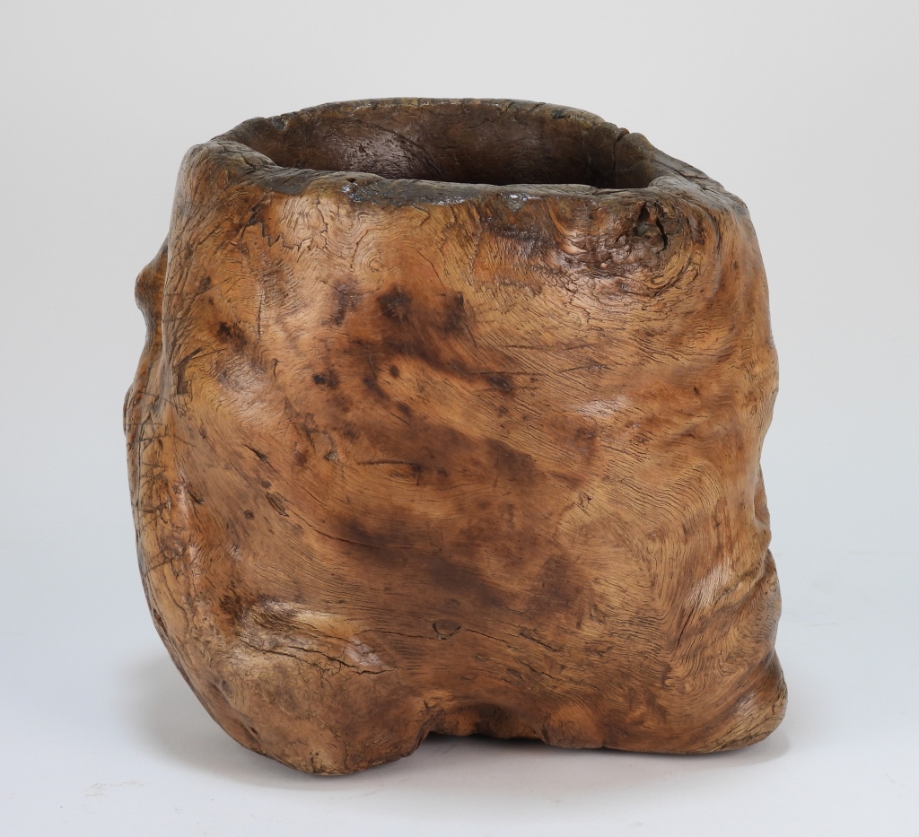 Appraisal: ASIAN NATURAL BURL WOOD BRUSH POT BOWL Asia th CenturyBurl