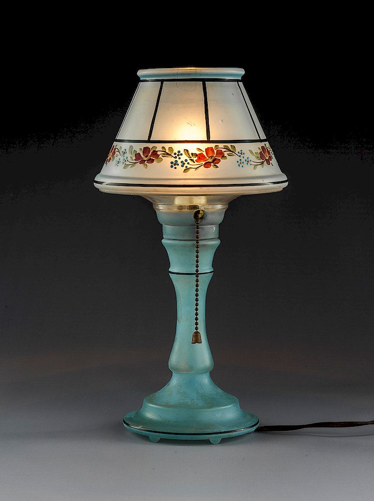 Appraisal: Frosted Blue Glass Budoir Lamp DESCRIPTION Frosted blue glass budoir