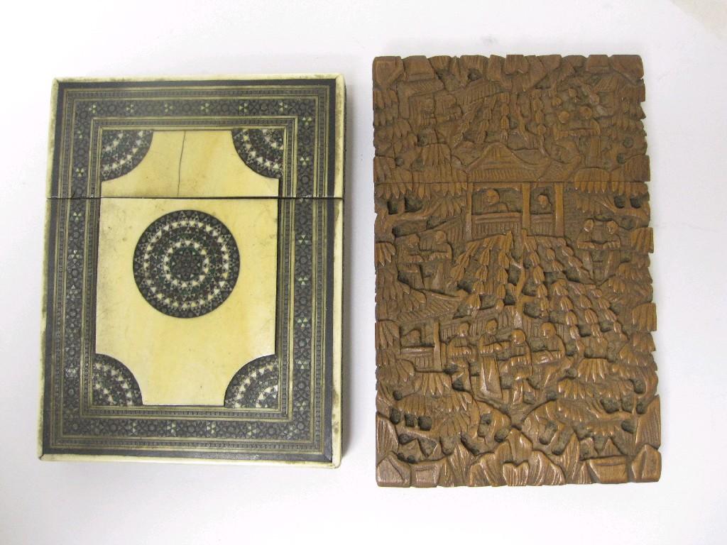 Appraisal: An Oriental carved sandalwood Card Case with figures and another