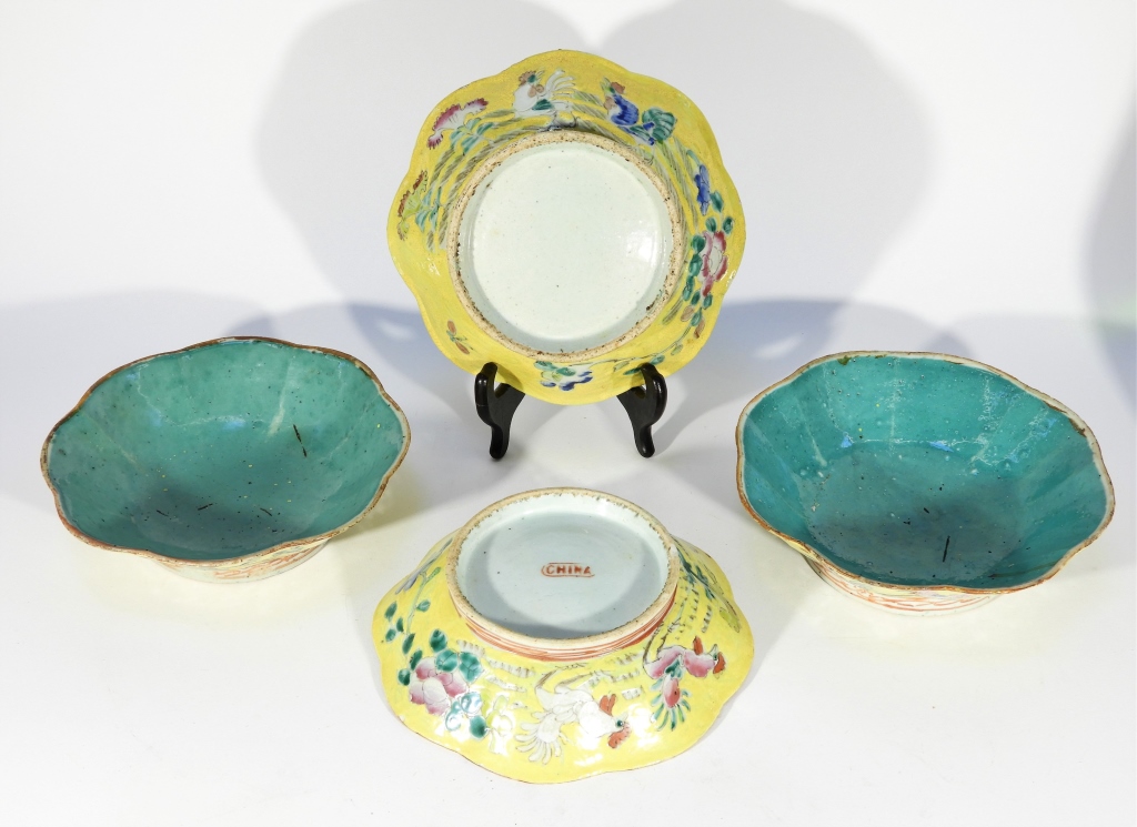 Appraisal: PC CHINESE FAMILLE JAUNE PORCELAIN BOWL SET China circa Four