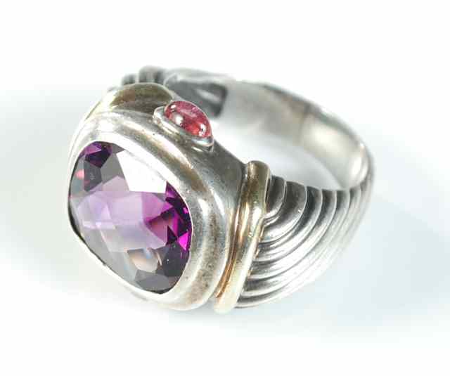 Appraisal: DAVID YURMAN AMETHYST AND GARNET RING silver and k yellow