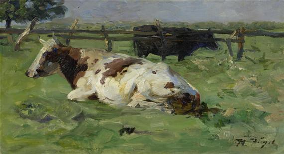 Appraisal: Z GEL HEINRICH Munich Cow on the meadow Oil on