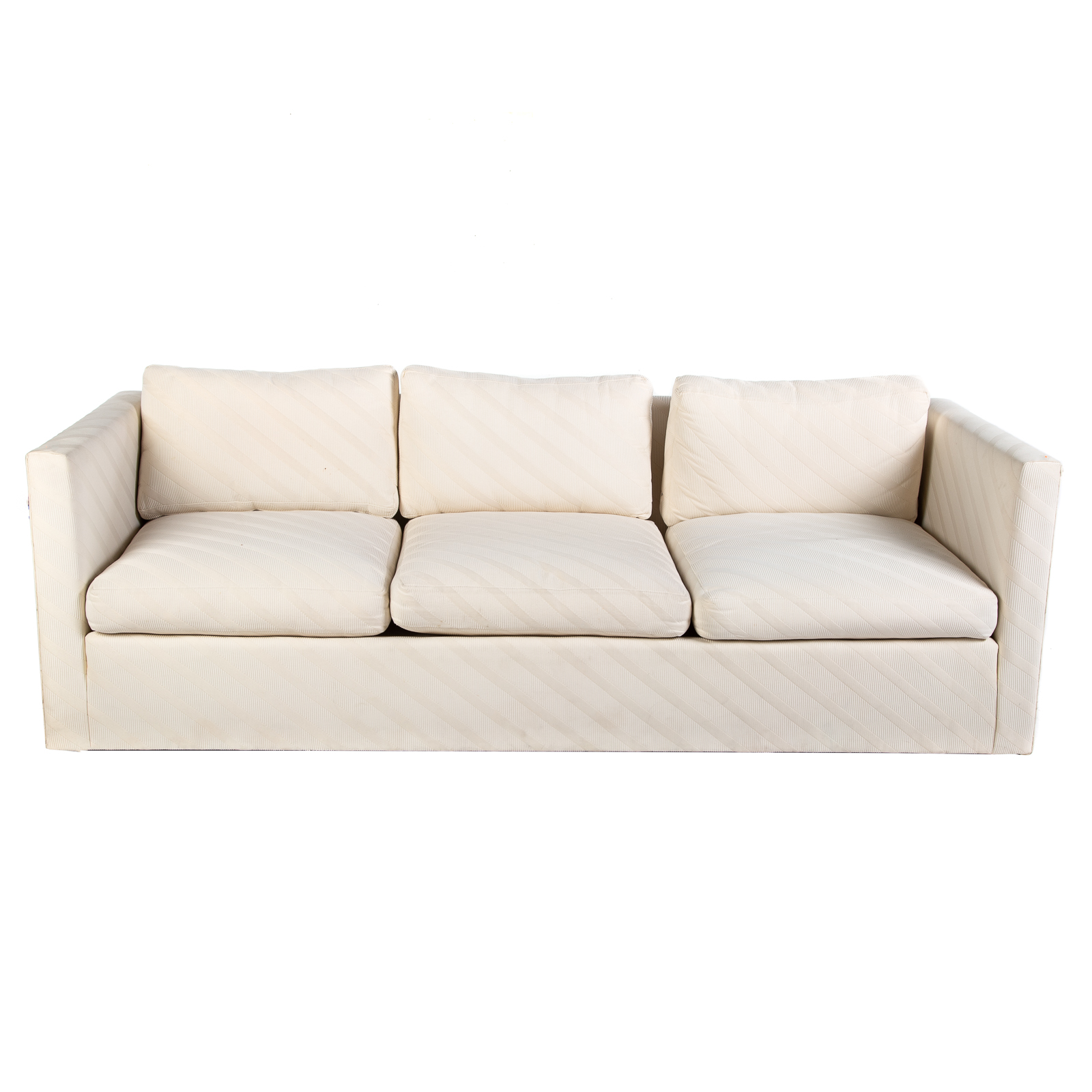 Appraisal: CONTEMPORARY THREE - CUSHION SOFA Off - white striped upholstered