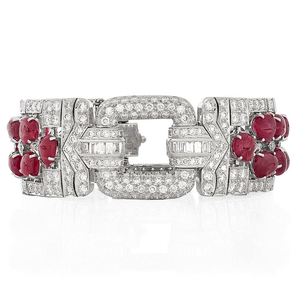 Appraisal: Ruby Diamond and K Gold Bracelet Art Deco style Carat