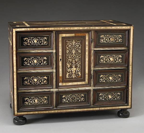 Appraisal: A Portuguese ivory inlaid rosewood table cabinet early th century