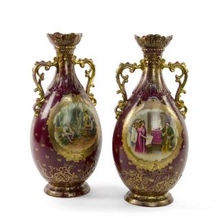 Appraisal: A PAIR OF ROYAL VIENNA STYLE PORCELAIN VASES VICTORIA PORCELAIN