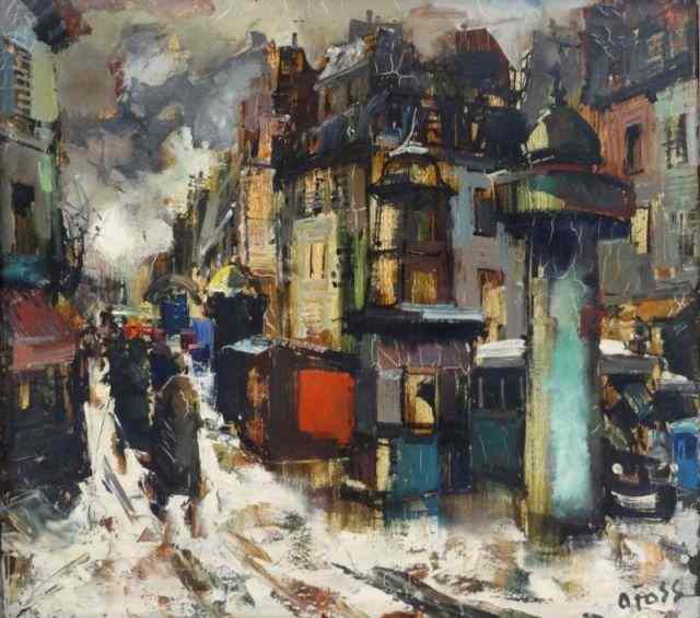 Appraisal: FOSS Olivier Oil on Canvas Street Scene Signed lower right