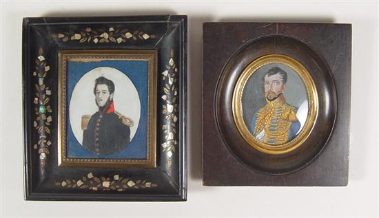 Appraisal: Two Miniature Oil Paintings of Military Figures Mid th century