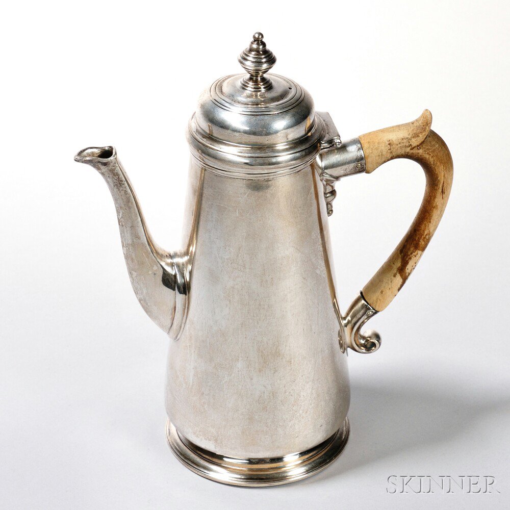 Appraisal: George II Sterling Silver Coffeepot Newcastle - John Langlands maker