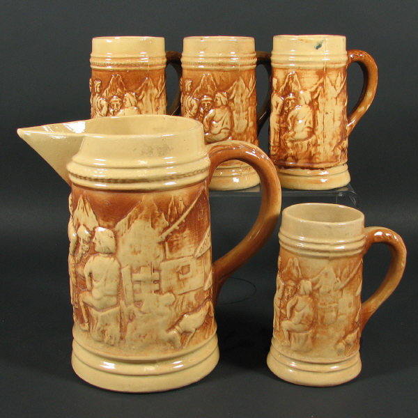 Appraisal: Hull Early Stoneware - Tankard Mugs Lot of five Early