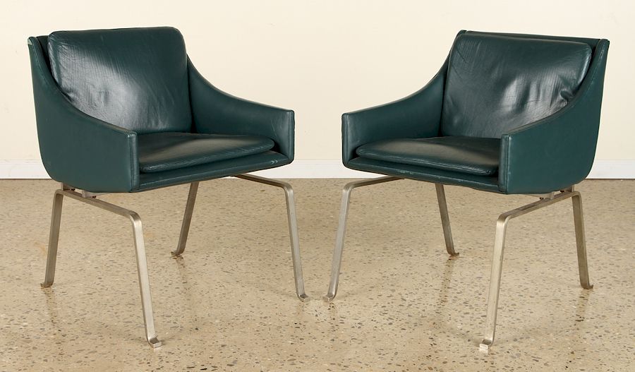 Appraisal: PAIR LEATHER STEEL CHAIRS POSSIBLY POUL KJAERHOLM A rare pair