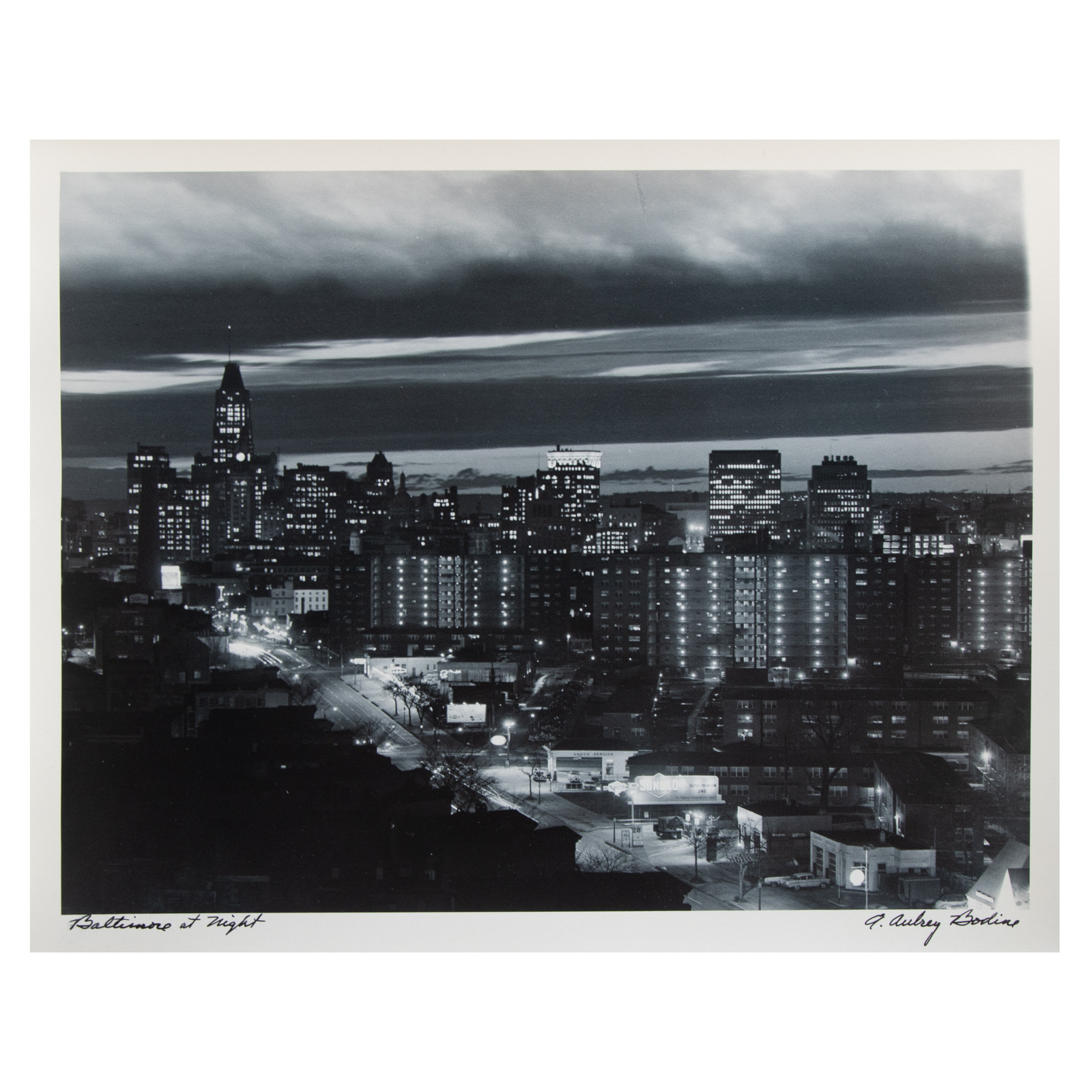 Appraisal: A AUBREY BODINE BALTIMORE AT NIGHT PHOTO American - Gelatin