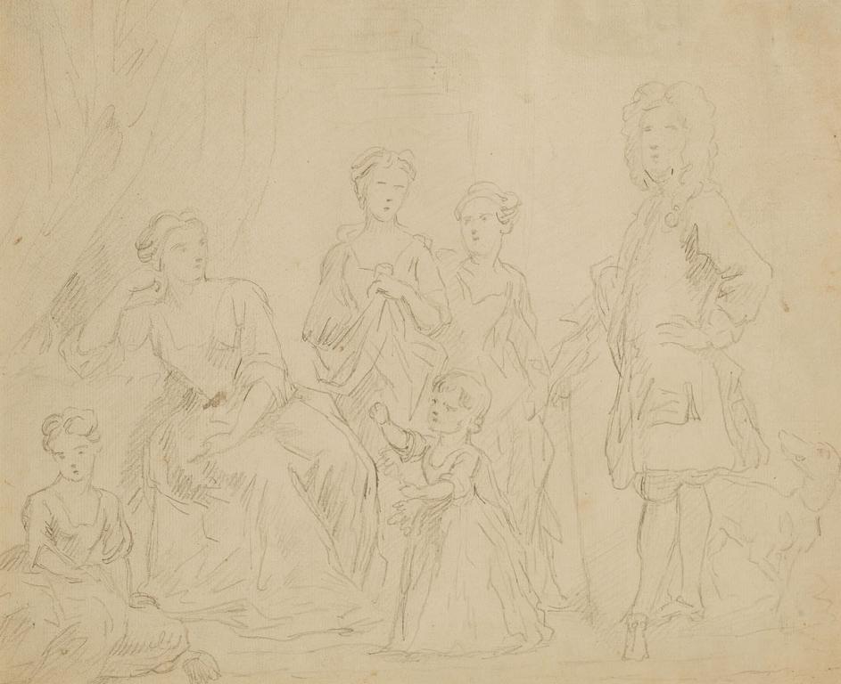 Appraisal: ENGLISH SCHOOL th century A family group pencil sketch x