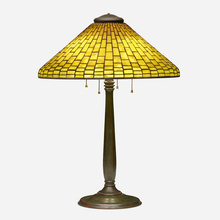 Appraisal: Tiffany Studios GEOMETRIC TABLE LAMP USA c leaded glass patinated