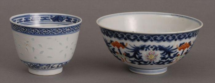 Appraisal: CHINESE FAMILLE ROSE FOOTED BOWL AND A BLUE AND WHITE