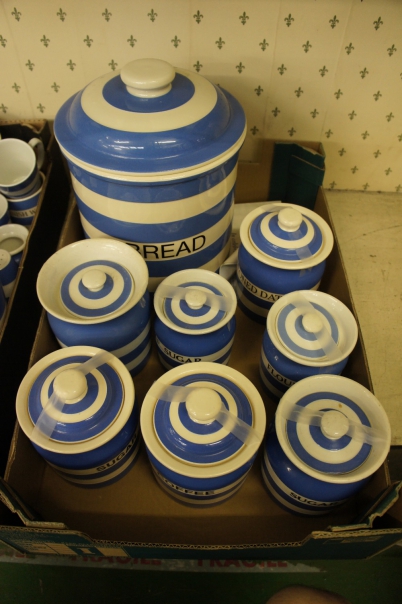 Appraisal: T G Green Cornishware Tray to include Storage Jars labelled