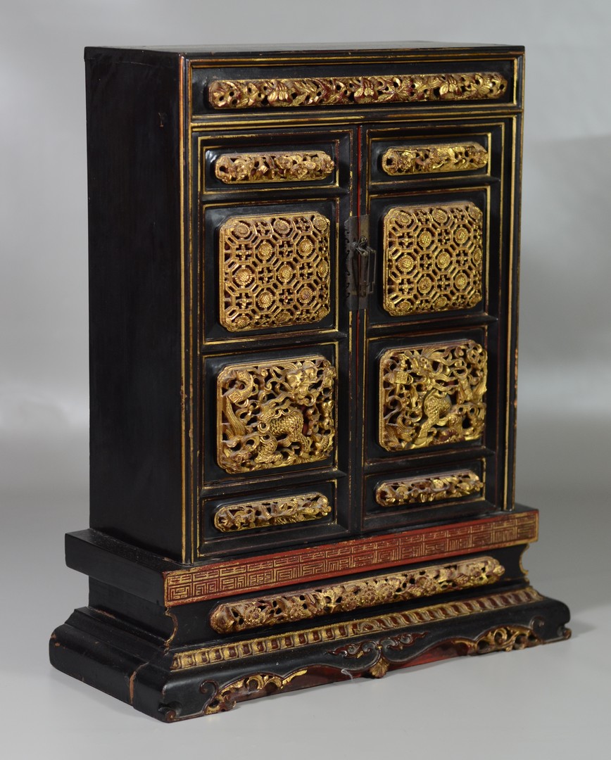 Appraisal: Chinese Carved and Giltwood Cabinet h w d