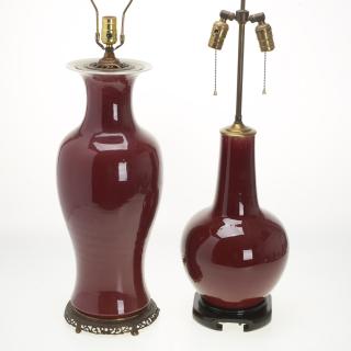 Appraisal: Chinese porcelain oxblood vase lamps Chinese porcelain oxblood vase lamps