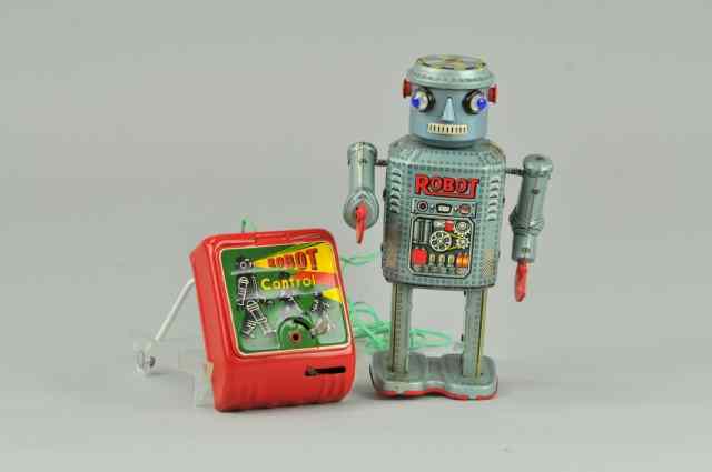 Appraisal: R- ROBOT Japan lithographed tin features battery box with great